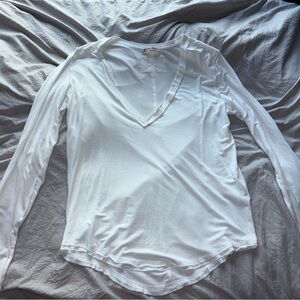 Free People white long sleeve V-neck top